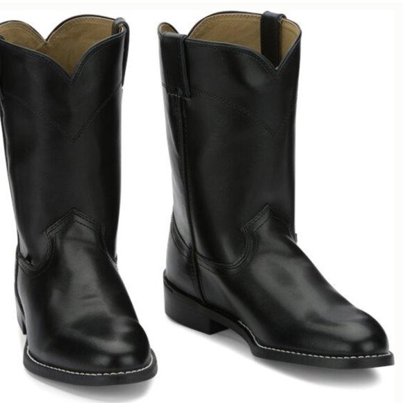 Justin Men's Farm & Ranch Temple Black Round Toe Roper Boots JB3000 - Size 11EE - Picture 1 of 11